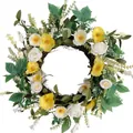 Artificial spring wreath with yellow poppies and white roses for door decoration - 45cm / Style 64