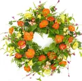 Colorful spring artificial wreath with orange and yellow poppies for door decoration - 45cm / Style 67