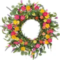 Vibrant artificial spring wreath with yellow and pink flowers for home door decoration - 45cm / Style 70
