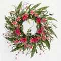 Spring artificial floral wreath with pink daisies and green ferns for door decor - 45cm / Style 61