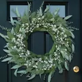 Artificial eucalyptus wreath with white flowers for front door decor - 45cm / Style 76