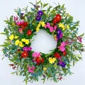 Vibrant artificial spring flower wreath for front door and interior wall decoration - 45cm / Style 71