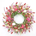 Colorful spring artificial tulip wreath for front door Easter decoration - 45cm / Style 77