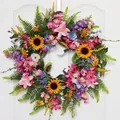 Colorful artificial spring wreath with sunflowers and lilies for front door decor - 45cm / Style 82