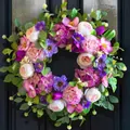 Handmade colorful artificial peony and tulip flower wreath for front door Spring decor - 45cm / Style 87
