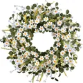 Artificial white daisy and green eucalyptus wreath for spring home door decoration - 45cm / Style 85