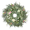 Elegant artificial green leaf wreath with pink and white roses for home door decoration - 45cm / Style 86
