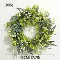 Green eucalyptus leaves wreath with delicate white berries for spring door decoration - 45cm / Style 121
