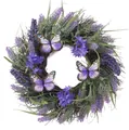 Elegant artificial lavender flower wreath with three purple butterflies for wall decor - 45cm / Style 122