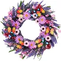Spring artificial flower wreath with purple daisies lavender and colorful butterflies - 45cm / Style 155