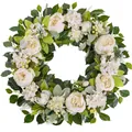 Elegant white peony artificial floral wreath for spring and Easter door decoration - 45cm / Style 157