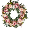 Artificial floral wreath featuring pink and peach peonies for spring door decoration - 45cm / Style 158