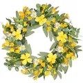 Vibrant spring artificial wreath with yellow flowers and white daisies for door hanging - 45cm / Style 162