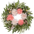 Artificial spring floral wreath with pink and white dahlias for door decoration - 45cm / Style 166