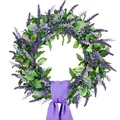 Artificial lavender flower wreath with a vibrant purple ribbon for door decoration - 45cm / Style 161