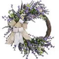 Purple artificial floral wreath with lavender and burlap bow for spring home decor - 45cm / Style 178
