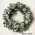 Artificial green leaf wreath with white berries 48cm spring wall door decoration - 45cm / Style 179