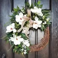 Elegant artificial white magnolia spring wreath for front door decor, handmade style - 45cm / Style 183