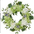 18-inch spring artificial hydrangea and daisy floral wreath with purple butterflies - 45cm / Style 180