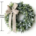 Grey-green 45cm artificial eucalyptus wreath with rustic burlap bow door decor - 45cm / Style 181