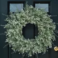 Decorative spring artificial green leaf wreath with white berries for front door hanging - 45cm / Style 117