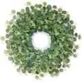 Lush artificial eucalyptus wreath with white flowers for home front door decoration - 45cm / Style 118