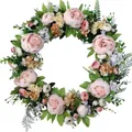 Elegant pink peony artificial floral wreath decoration for spring festival door - 45cm / Style 78