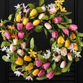 Handmade artificial tulip flower wreath for spring door and wall home decoration - 45cm / Style 191