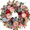 Multicolor artificial flower wreath featuring roses and peonies for spring home decoration - 45cm / Style 193