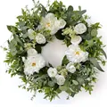 Elegant artificial flower wreath with white roses and peonies for door decor - 45cm / Style 194