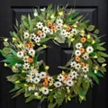 Artificial flower wreath with white and orange daisies for spring door decoration - 45cm / Style 192