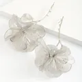 Exaggerated silver oversized 3D hollowed floral drop earrings with branch detail design - Silver Fine Hollow Out Floral Earrings (Style 6)