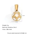 Colgante de balón de fútbol en acero inoxidable con baño de oro de 18k para deportistas - Dorado / 10,3 mm / Blanco