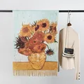 Eleganter Kaschmirschal für Damen im Van Gogh Sonnenblumen Ölgemälde-Stil mit Quasten - Grasgrün Gelb