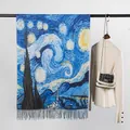 Eleganter weicher Schal in Kaschmir-Optik mit Van Goghs Ölgemälde Sternennacht Motiv - Sternenhimmelblau