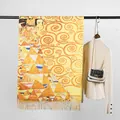 Eleganter Ölgemälde-Schal mit gelben Fransen und künstlerischem Muster im Klimt-Stil. - Ägyptische Königin Orange