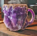 Unique handcrafted purple mineral crystal resin coffee mug with natural stone texture finish. - With Inner Liner / Purple (Amethyst)