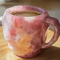Pink mineral crystal resin coffee mug with geometric facets and a sturdy handle. - With Inner Liner / Pink
