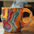 Colorful mineral crystal style resin coffee mug with vibrant agate-like textures and handle - With Inner Liner / Volcanic Red