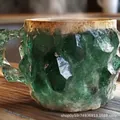 Unique green mineral crystal textured resin coffee mug with handle for artistic home decor - With Inner Liner / Emerald Green (Green Crystal)