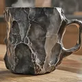 Unique black mineral crystal texture resin coffee mug with an artisanal rock finish - With Inner Liner / Gray