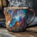 Unique mineral crystal coffee mug with vibrant blue and purple nebula resin patterns - With Inner Liner / Rainbow Ore Type A