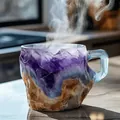 Handcrafted unique amethyst-style mineral crystal resin coffee mug with natural stone texture - With Inner Liner / Purple Mineral
