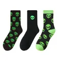 Trendige Herren-Crew-Socken mit grünem Alien-Muster in drei verschiedenen Stilen - Einheitsgröße 40-46 / Alien Serie Stil A
