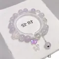 Elegant forest-style purple crystal beaded bracelet featuring a gradient butterfly charm - Double Butterfly Purple