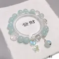 Forest style crystal bead bracelet with elegant butterfly charms and silver accents - Double Butterfly Blue