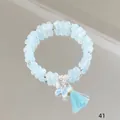 Light blue crystal beaded bracelet with butterfly charm and elegant silk tassel - Ice Butterfly Tassel Blue