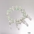 Elegant fairy-style light green crystal beaded bracelet with a silver butterfly charm - Metal Fox Mask Green