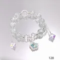 Elegant crystal beaded bracelet with silver star charms and aurora square crystal - Star Clover Bracelet Blue