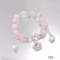 Elegant pink and clear crystal beaded bracelet with star charms for women. - Star Clover Bracelet Pink